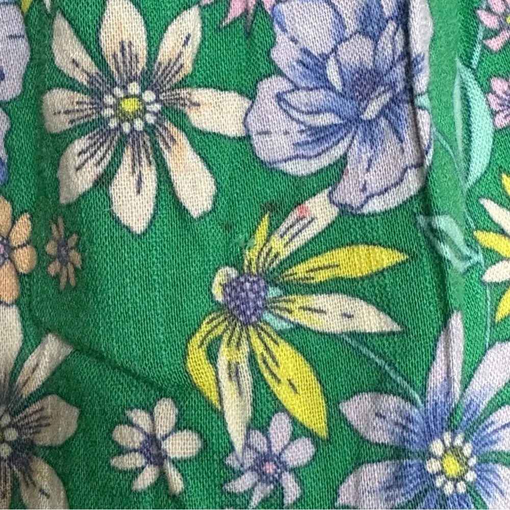 Old Navy Floral Print Knee Length Dress Sleeveless Cotton Blend Ruffled Green 4T
